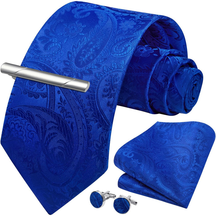 Чоловічий краватка та хустинка Enlision: Комплект з затискачем для краватки та запонками, королівський синій колір