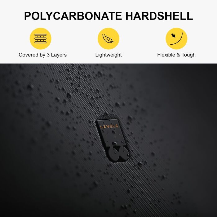 Чемодан-тележка LEVEL8, валіза на коліщатках, валіза з жорстким корпусом, 4 колеса, ручна валіза, TSA, 100% полікарбонат, мікро-діамантова текстура, великий (66см, 65л, чорний) A Schwarz M (66x44x26.5CM,65л)