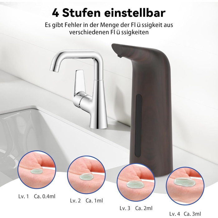 Автоматичний безконтактний диспенсер для мила з 4 рівнями регулювання, 400 мл, електричний, на батарейках, для встановлення на стіл, з інфрачервоним сенсором, бронзовий (400 мл, глибока зернистість)