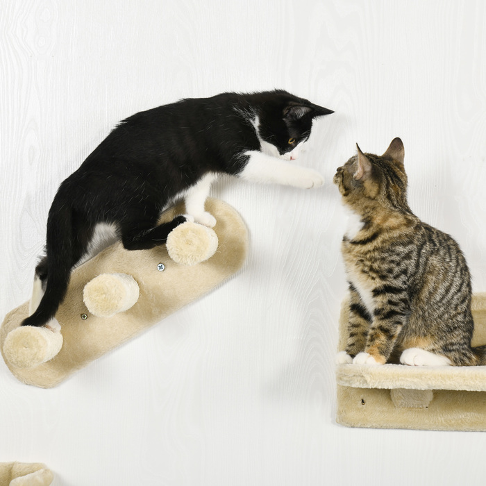 PawHut Cat Climbing Wall 4-Piece, Cat Scratching Post with Climbing, Cat Ladder, Hammock, Jumping Platform, Wall Scratching Post for Cats up to 5 kg