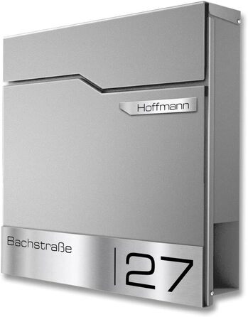 Поштовий ящик Metzler Thobe з нержавіючої сталі, з відділенням для преси та табличкою для імені - сучасний вуличний поштовий ящик (графітовий алюміній)