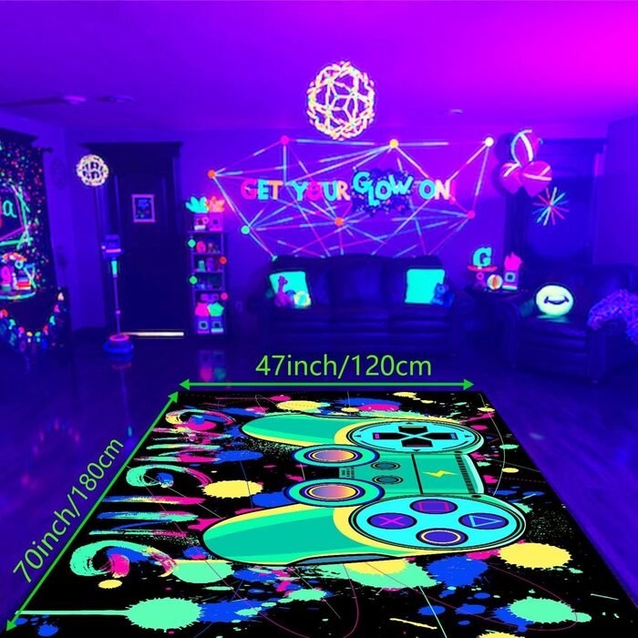 3D килим HOLAVIDA Vortex Illusion, люмінесцентний, чорний світло-UV, антиковзний, світиться у темряві, для дитячої кімнати, 180x120 см, стиль 5