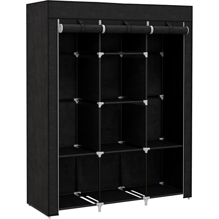 HOMCOM Wardrobe Fabric Closet with Drawers, Hanging Rail and Zipper, Fabric Clothes Closet Folding Wardrobe for Bedroom, Dressing Room, 102 x 42.5 x 162.5 cm, (Black, 125L x 43W x 162.5H cm)