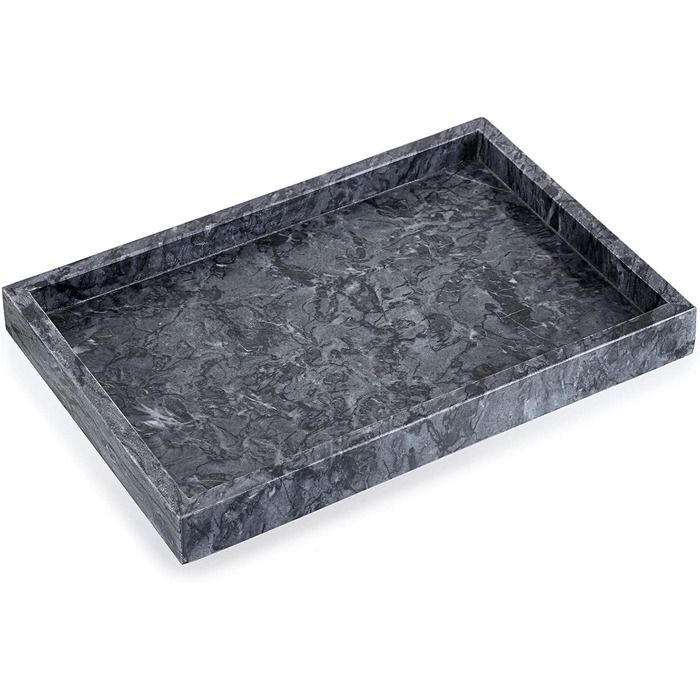 30x20cm Natural Marble Stone Storage Tray, Decorative Rectangular Plate Tray Organizer for Kitchen Bathroom Dresser Decor Vanity Counter Coffee Table, Black