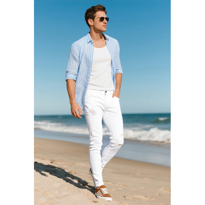 Чоловічі рвані джинси GINGTTO Skinny Stretch Slim Fit (білі, 28W/32L)