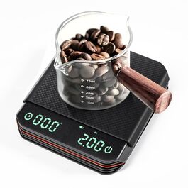 Кухонні ваги Carehabi з таймером, 0.1г, прецизійна вага для еспресо, 2 кг, з силіконовим підігрівачем, перезаряджувана