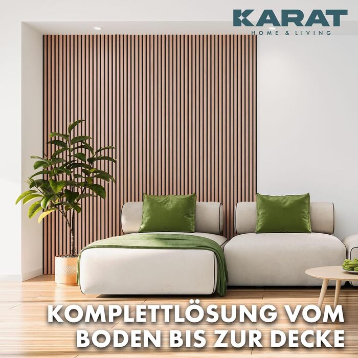 Акустичні настінні панелі KARAT з натурального шпона дуба (Red Oak), ламелі з дерева та фетру для шумоізоляції та звукопоглинання, 275 x 27 см