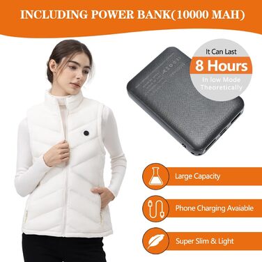 Електрична гріюча жилетка для жінок з акумулятором, легка, з USB-підключенням та кишенями, тепла, Slim Fit, для риболовлі, активного відпочинку, полювання, білого кольору, розмір M