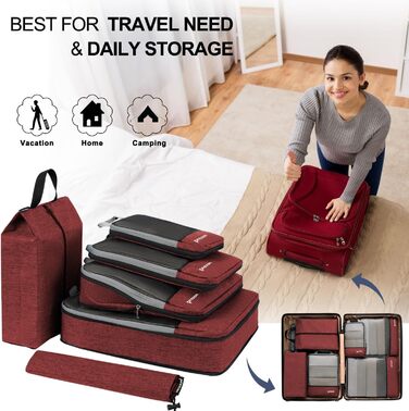 Набір компресійних органайзерів для подорожей (6 шт., червоний)