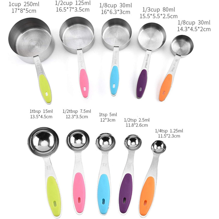 Stainless Steel Measuring Spoons Measuring Cups 10-Piece Set for Cooking