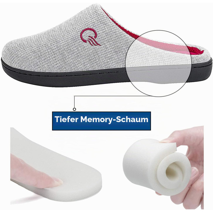 Зимові теплі капці Mishansha унісекс з ефектом пам'яті (Memory Foam) для дому та вулиці, світло-сірий/червоний, розмір 42/43 EU