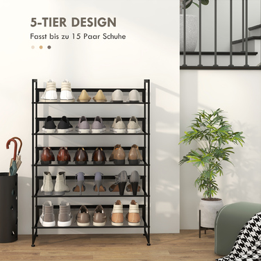 HOMCOM Small Shoe Rack Shoe Storage Shoe Stand Tall and Narrow, 5 Shelves, 72 cm x 30 cm x 102 cm, Black | Aosom