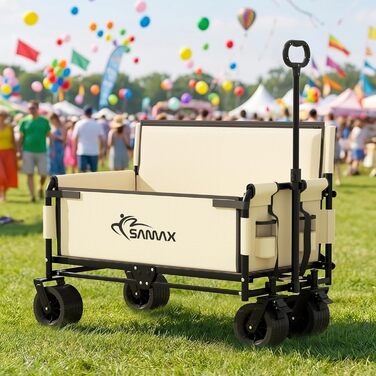 Універсальний складаний візок-тележка Samax Bollerwagen 200 кг з лавкою - бежевий, для саду, пляжу, транспортування