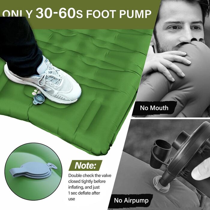 Каремат для кемпінгу самонадувний, 12 см, ультралегкий, з насосом та подушкою. Підходить для туризму, пляжу та відпочинку на природі (зелений)