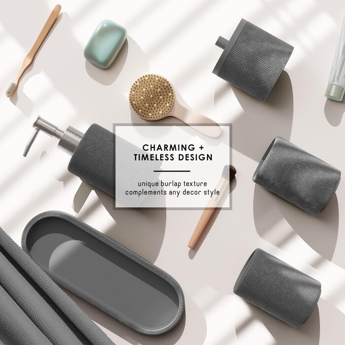 Набір для ванної кімнати Clara Clark – 5-ти елементний набір аксесуарів для ванної кімнати, салатовий колір (сірий), повний комплект + килимок для ванної