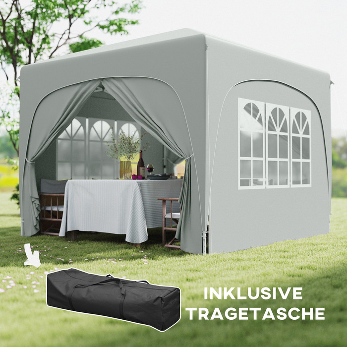 Outsunny 3x3m Gazebo, Water-Resistant, Stable, Winter-Proof, Pop-Up Folding Gazebo, UV Protection 50+, Foldable Party Tent, Garden Tent with 4 Side Walls, Bag, Garden Gazebo for Camping, Garden, Light Gray | Aosom