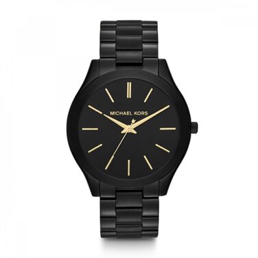 Жіночий годинник Michael Kors Slim Runway 42mm, кварцовий механізм, сталевий браслет, чорний з золотим