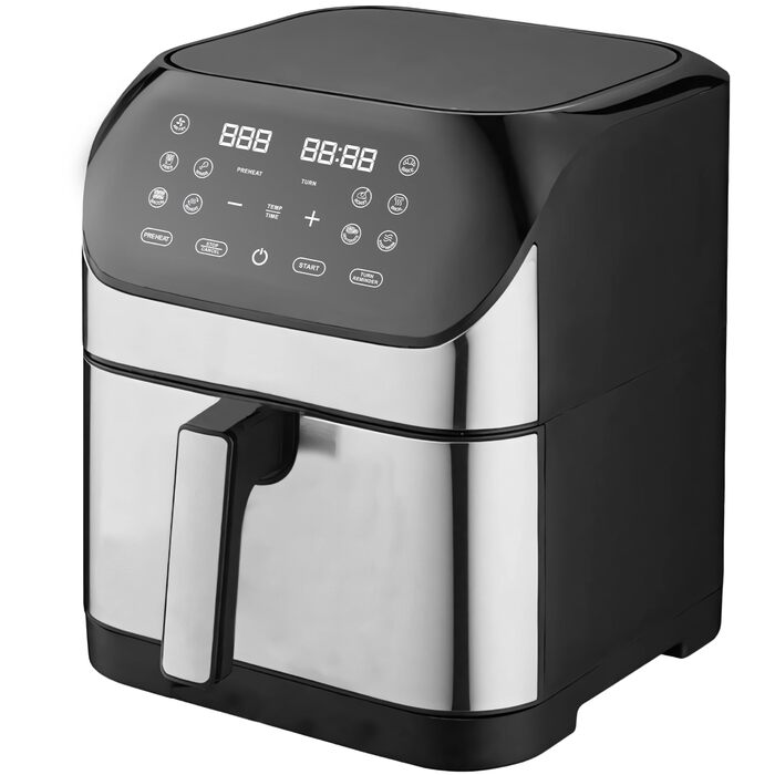 Аерофритюрниця Retoo 6.5л 1800Вт, 10 програм, до 200°C, з цифровим керуванням, нержавіюча сталь (чорний/срібний)