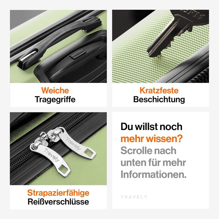 Набір валіз Travely з полікарбонату (77см, 67см, ручна поклажа) з TSA замком та плавними колесами