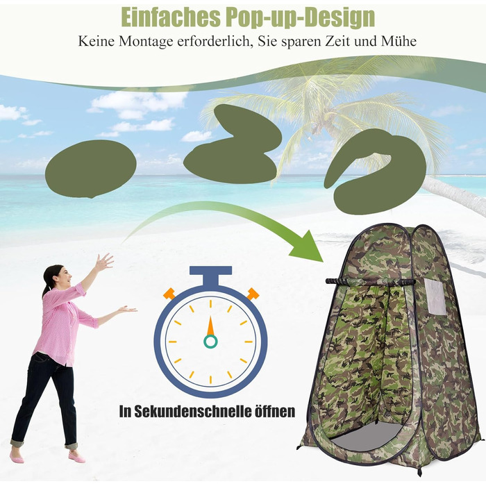 Намет для душу GYMAX, 120x120x190 см, для кемпінгу, відпочинку на природі, з сумкою, Flecktarn (зелений)