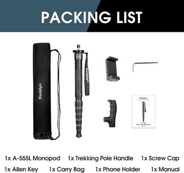 Монопод для камери Manbily A-555L 168 см з алюмінію, з ручкою-підтримкою, до 7 кг, сірий