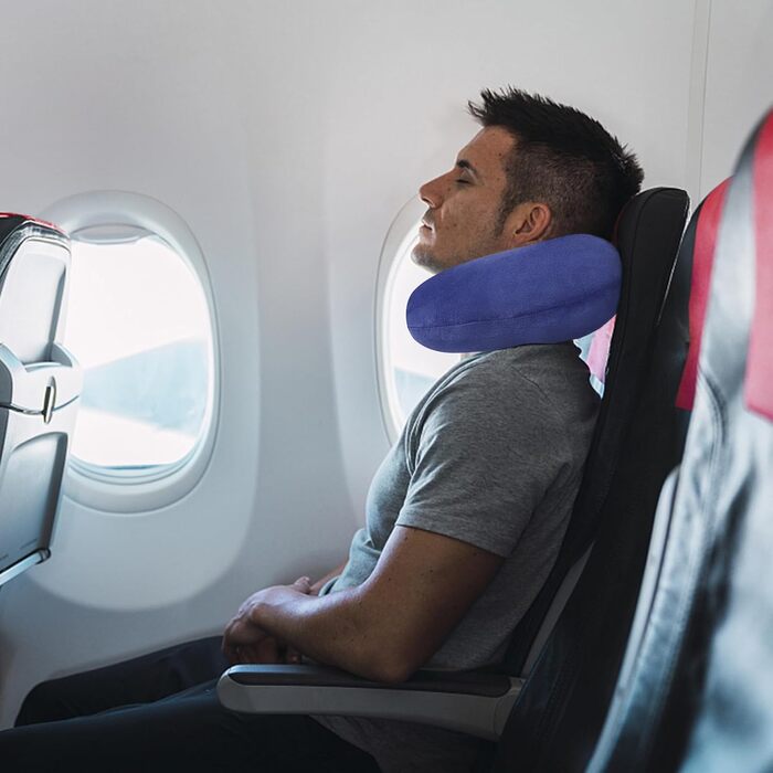 Подушка для шиї з Memory Foam, U-подібна, для подорожей. Зручна, підтримує шию та голову, зменшує втому. Підходить для літаків, поїздів, авто. Колір: Живий блакитний