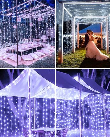 Ламповий завіс 6м x 3м, 600 LED, з вилкою, таймером, 8 режимів, вологостійкий, для вікна, павільйону, саду, різдвяне деко, тепле/холодне світло