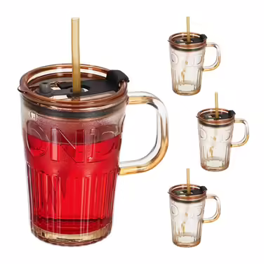 Relaxdays Set of 4 Handle Drinking Glasses
