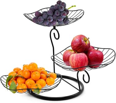 Етажерка для фруктів Evomosa 3 яруси, чорна. Містка, стійка, для сім'ї. Сучасна фруктова тарілка для фруктів та снеків