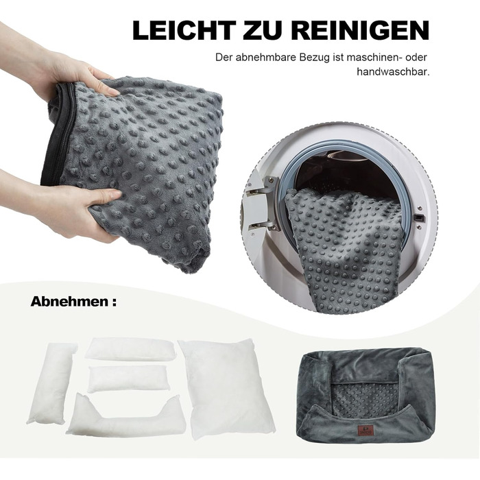 Dog Bed for Small and Medium Dogs 65x55x18cm, Washable Dog Cushions, Removable Cover, Dog Sofa Dog Basket with Raised Edges, Fluffy Cat Bed Dog Bed with Nubs, Dark Grey (90x75x25cm, Dark Grey - Removable)