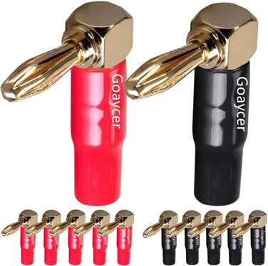 Goaycer: 12 шт. бананові конектори для акустичних кабелів, кутові, 24K позолота