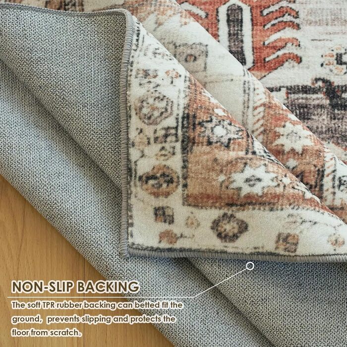 OMERAI Rug - Living Room Rug 200X290CM, Bedroom Rug Orange Oriental Style Soft, Short Pile Carpet - Washable in Washing Machine Rugs Orange 200 x 290 cm