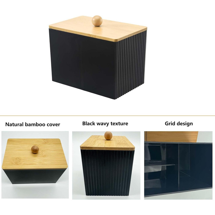 Диспенсер для ватних паличок 3 шт. Чорний, контейнер для ватних дисків та паличок, органайзер для ватного диска, бамбуковий диспенсер, органайзер для тампонів для ванної кімнати, туалетного столика, вітальні
