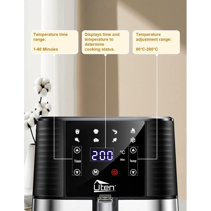 Фритюрниця повітряна, 4L, Heißluftfritteuse XL для 2-6 осіб, 1500W, з функцією підігріву та підтримки тепла, без олії, антипригарний кошик, 32 рецепти, білий колір
