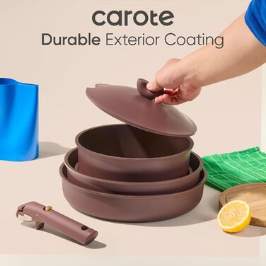 Набір посуду CAROTE 17 предметів: каструлі та сковороди з антипригарним покриттям, знімні ручки, сумісний з індукцією, для духовки та посудомийної машини