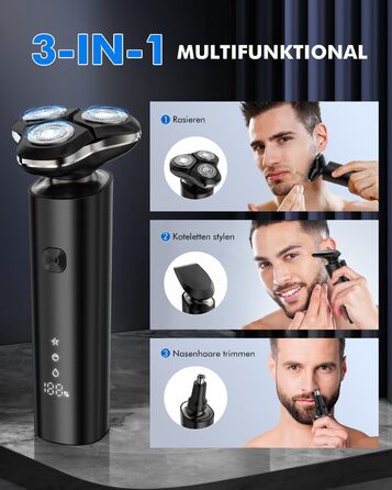 Електричний чоловічий бритва 3D з підзарядною базою - IPX7, вологостійкий, чорний