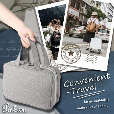 Кришталево-сіра дорожня косметичка Pinkiou з гачком для підвішування - велика, водонепроникна, для жінок