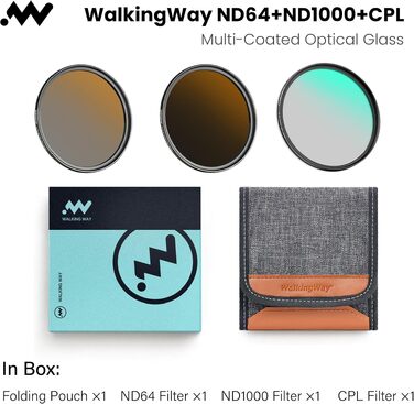 Набір фільтрів Walking Way 82мм (ND64, ND1000, CPL) для пейзажної та довготривалої зйомки, HD оптичне скло, Ultra Slim, з сумкою