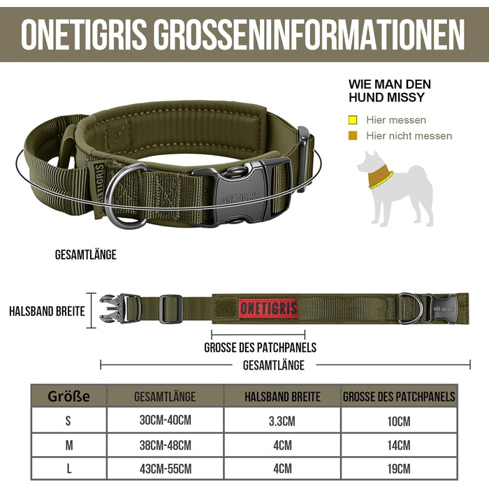 Нашийник для собак OneTigris з металевою застібкою Ranger Green (S)