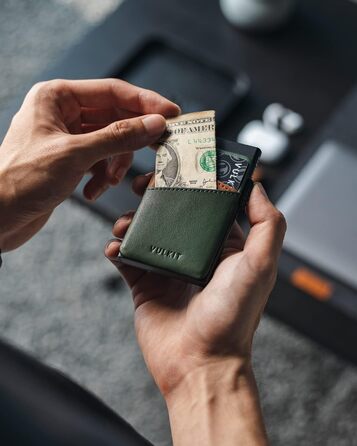 Чоловіче кредитне портмоне VULKIT з металу та шкіри, автоматичне відкривання, RFID NFC захист, slim дизайн, на 5-9 карт, зелений