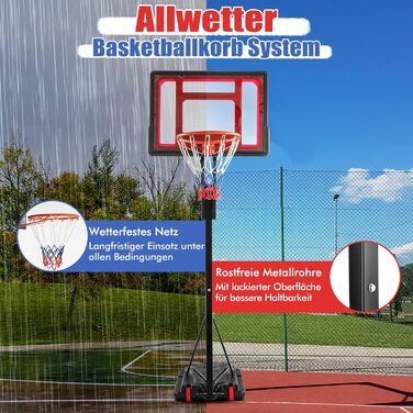 COSTWAY Adjustable Height Basketball Stand - Outdoor Basketball Hoop with Stand & Wheels, Weighted Base, Mobile Basketball System for Kids & Teens - Includes Ball & Pump