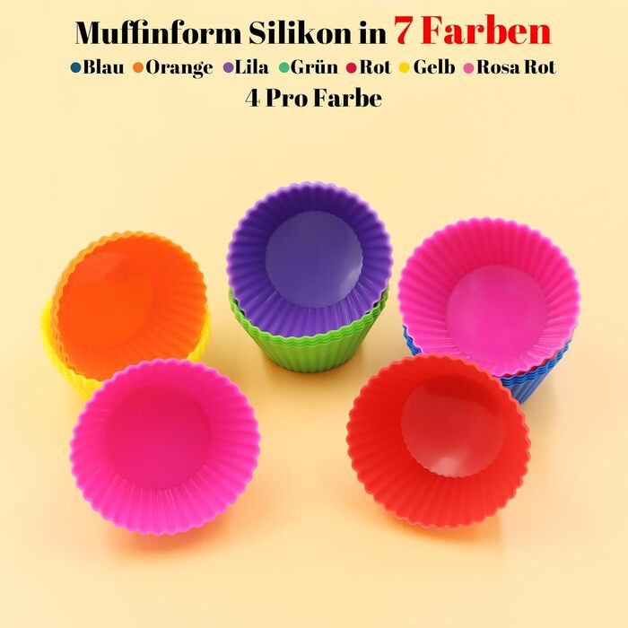28 Формочки для мафінів з силікону, 6 типів, багаторазові, антипригарні, для випічки, кольорові