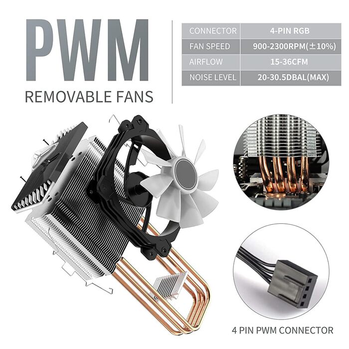 Охолоджувач CPU TZMRIT MR-CR1400 RGB: 4 теплові трубки, RGB вентилятор 126 мм, PWM 92 мм, для AMD Ryzen/Intel LGA 1700 115X