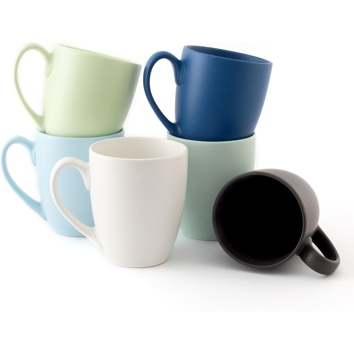 Large Coffee Mug Set – Coffee Cups made of high-quality and sturdy ceramic, large handles, large mugs (Pale Blue, Set of 6)