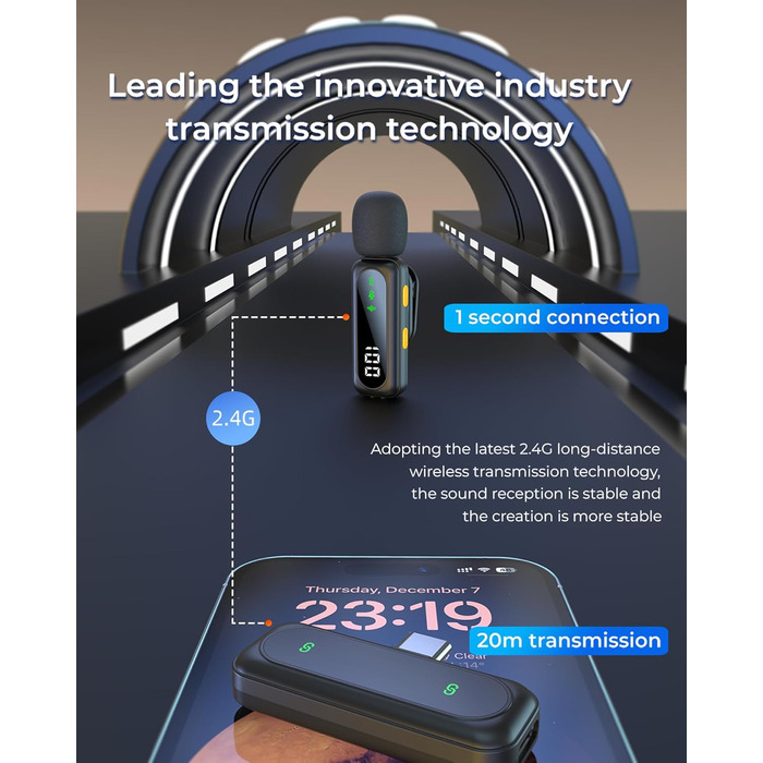 Мікрофон Handy – Петличний мікрофон сумісний з iPhone/Android/PC, магнітний лавел'єр з шумозаглушенням, для стрімінгу, влогів, YouTube та інтерв'ю (Чорний)