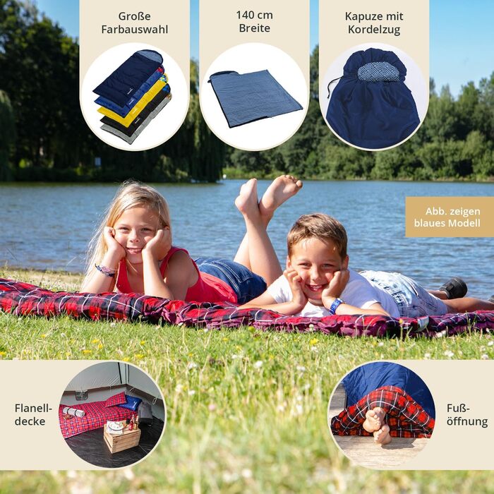 Skandika Dundee Junior Kids Sleeping Bag | Flannel-Lined Cotton Sleeping Bag for Children - Water-Resistant, 13°C to 3°C Comfort, 175 x 70 cm