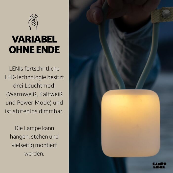 Campo Libre.® LENI I Camping Lamp I flexible Outdoor Lamp for Hanging, Standing, and Mounting I dimmable Camping Light I rechargeable I Balcony Lamp, Camping Light, Outdoor Table Lamp