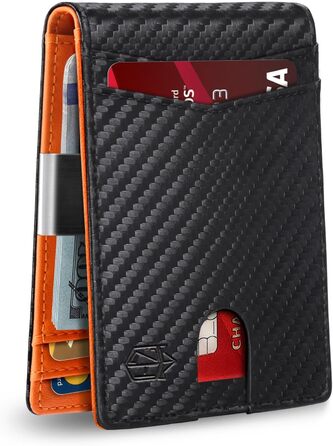 Чоловічий гаманець Zitahli Sport-Fan з RFID-захистом, 10-12 карт, з кліпсою для грошей та віконцем для ID, тонкий, міститься в A-carbon, чорний та помаранчевий