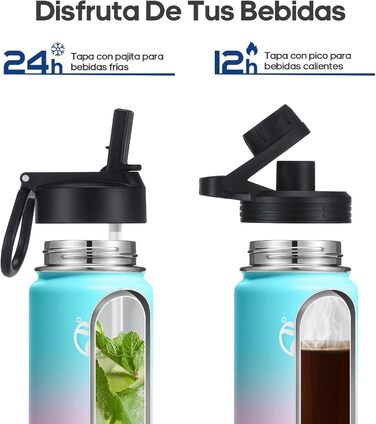 Термопляшка HydroPal 1.2л з нержавіючої сталі, BPA-free, зі соломинкою та 2 кришками (для пиття та виливання), для спорту, кемпінгу та подорожей