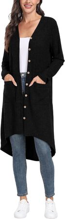 Кардиган жіночий Grecerelle, довгий, легкий, чорний, з ґудзиками та V-подібним вирізом